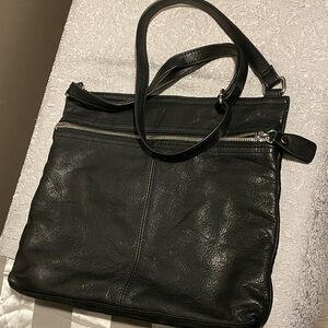 Margot Large Black Leather Crossbody or Shoulder w/Side Compartments
